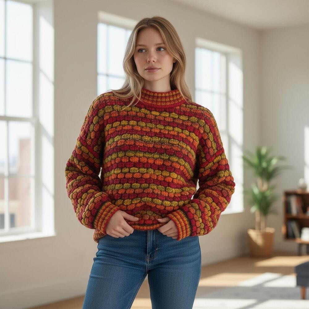 Chunky Knit Retro Sweater Sz M Lisa International Groovy